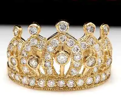  1.00Ct Natural Diamond 14K Solid Yellow Gold Crown Ring  • $1190