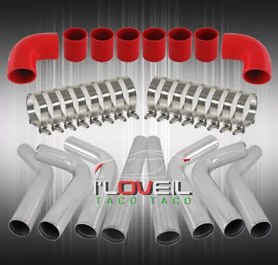 Aluminum 3  76.2mm Universal Intercooler Turbo Piping Kit 8Pcs Red Couplers • $134.99