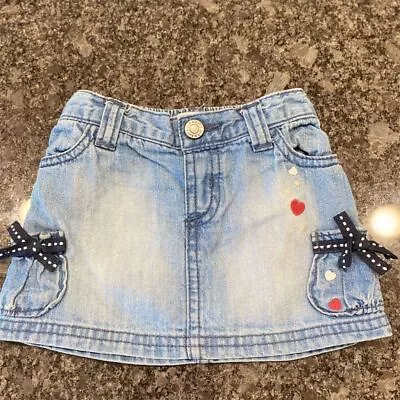 Old Navy Kids Denim Skirt Blue Bow Accents Light Wash Casual 6-12M Baby • $11