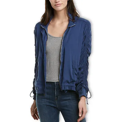 On The Road Sweatshirt Jacket Womens Size Small Band Full Zip Blue Ruched NEW • $18.56