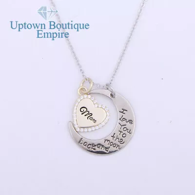 925 Sterling Silver Mothers Gift I Love You To The Moon Mom Pendant Necklace*043 • $26.99