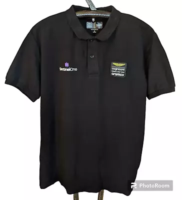 ASTON MARTIN Formula One Polo Shirt Racing F1 Crew Mens Sz LARGE Black Cognizant • $40