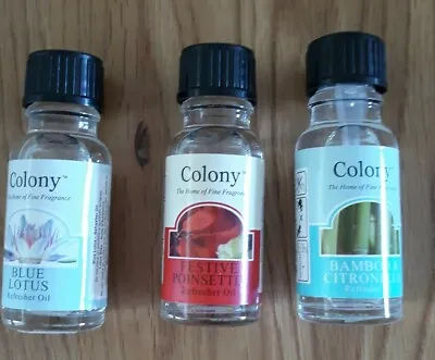 3 X COLONY REFRESHER OILS INCLUDING CHRISTMAS FRAGRANCE LARGE SIZE 15ML BOTTLES  • £3.99