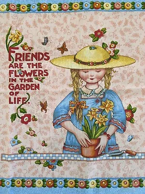 Vtg MARY ENGELBREIT Pillow Fabric Panels Friends Flowers Friendship Garden Life • $18.74