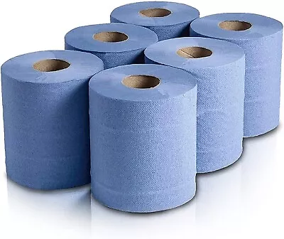 Centrefeed Blue Rolls 2ply 6 Pack Embossed Kitchen Hand Wipes Paper Towel Tissue • £8.49