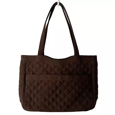 Vera Bradley Brown Espresso Quilted Microfiber Large Shoulder Bag Purse Tote • $14.99