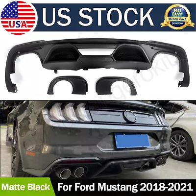 For 18-22 Ford Mustang GT500 Style Black Rear Bumper Lip Quad/Two Tips Diffuser • $333.31