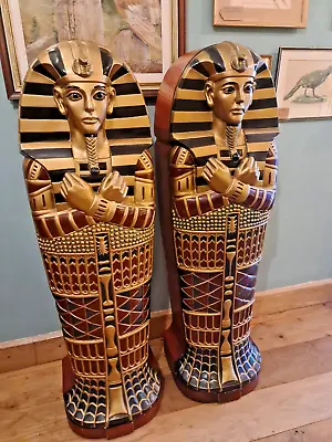Two Vintage 1980's Tutankhamun Sarcophagus Decorative Storage Cabinets Egyptian • £750