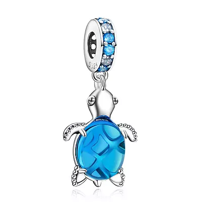 Authentic S925 Sea Turtle Blue Dangle Charms Women Bracelet Necklace Pendant • $15.79