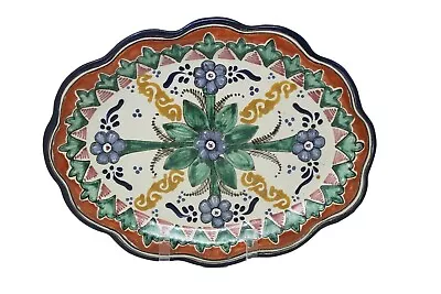 Mexican Art Pottery Hand Painted Oval 13  Tray Wall Hanging Quetzal Pue  • $29.99