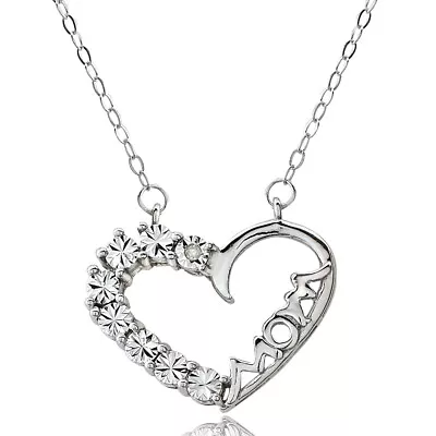 Sterling Silver Miracle Set Diamond Accent Mom Heart Necklace • $31.74