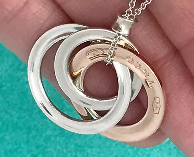 £399.99 • Buy Tiffany & Co Sterling Silver Rubedo Necklace 3 Interlocking Circles Chain £505