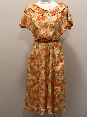 VTG 50's MODE O DAY California Floral Collar Pocket Day Retro Hostess Dress Sz.M • $98