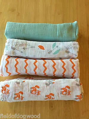New ADEN AND ANAIS Swaddle Muslin Cotton Blanket Fox Zigzag Baby • $11.93