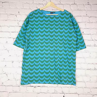 Uniqlo Marimekko Top Womens Medium Blue Green Short Sleeve Boxy Cotton Shirt • $24.88