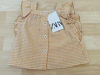 Zara Baby 9-12 Months 80cm Girls Gingham Flutter Sleeve Top Shirt NWT • $9.99