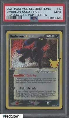 2021 Pokemon Celebrations Classic Coll. Pop Series 5 #17 Umbreon Gold Star PSA 9 • $19.40