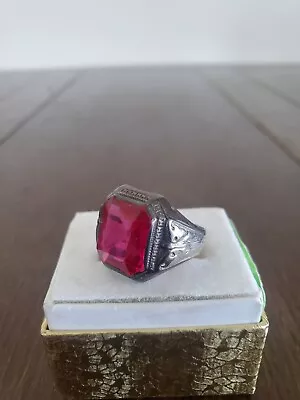 Men's 10k Art Deco Ring With Ruby Red Stone READ DESCRIPTION  • $33