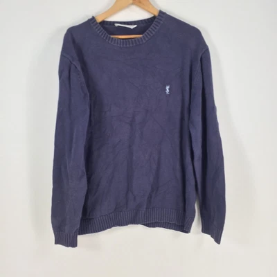 $49.95 • Buy YSL Mens Knit Jumper Size M Navy Blue Crew Neck Vintage Long Sleeve Cotton045083