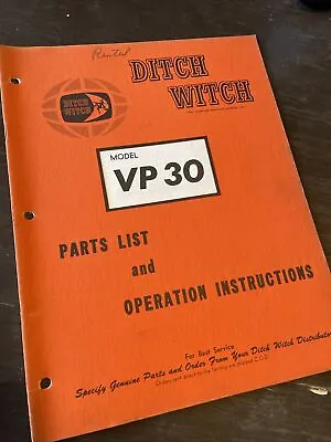 Ditch Witch VP30 VIBRATORY PLOW OPERATION MANUAL GUIDE PARTS BOOK TRENCHER V30 • $37.99