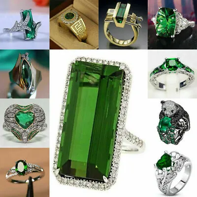 £3.11 • Buy 925 Silver Women Men's Emerald Fashion Wedding Engagement Ring Jewelry Size 6-10