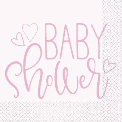 Baby Shower Party - 16 Napkins - Pink Hearts Girls Tableware • £2.39