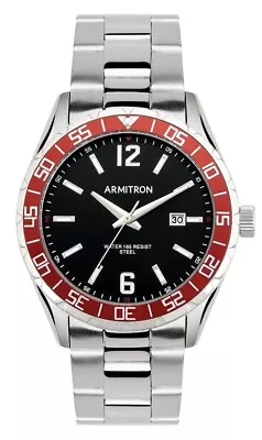 Armitron Mens Silver Black Bezel Stainless Steel Watch 20/5458BRSVWM FREE SHIP • $29.96