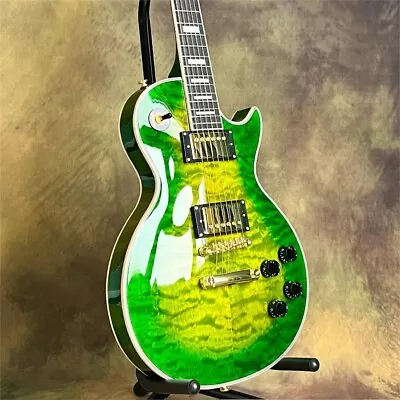 Solid LP Electric Guitar Iguana Green Beauty Flame Maple Top Mahogany Neck • $271.70