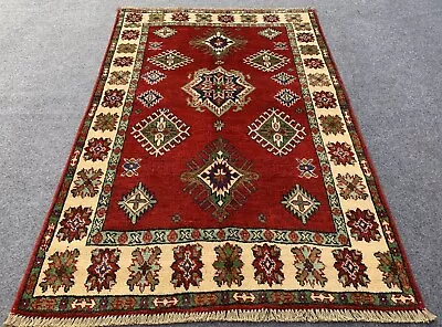 Authentic Hand Knotted Afghan Kazak Wool Area Rug 5.2 X 3.5 Ft (2137 HM) • £96.44