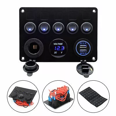 5 Gang LED Lighted Rocker Switch Panel Waterproof Board For Marine Boat RV Truck • $23