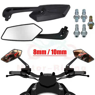 2X Universal Motorcycle Rear View Mirrors Black 8mm 10mm For Honda New • $14.14