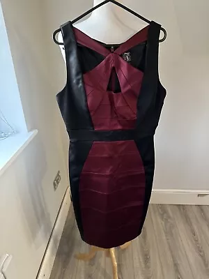 JAX Bodycon Dress Burgundy Black Size UK 8 • £25