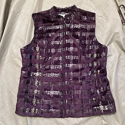 Erin London Women’s Faux Fur Vest Size Large Purple Shiny • $25.88