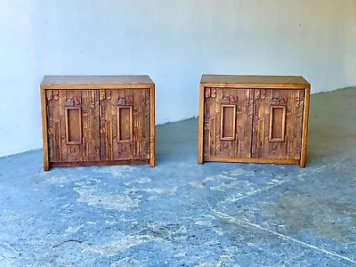 Pair Of  Mid-Century Modern Paul Evans Style Lane Pueblo Brutalist  Nightstands • $1300