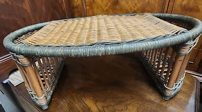 2 Toned Vintage Bamboo Green Wicker Rattan Lap Table / Bed Serving Tray • $59