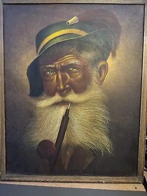 Mid Century Oil Painting Bearded Man Pipe Scottish • $87