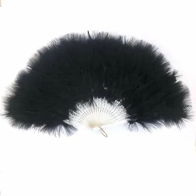 Marabou Large Deluxe Dainty Feather Fan - Black (Style 1) • $11.53