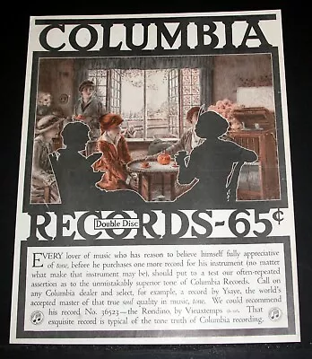 1915 Old Magazine Print Ad Columbia Double Disc Records 65 Cts Superior Tone! • $12.99