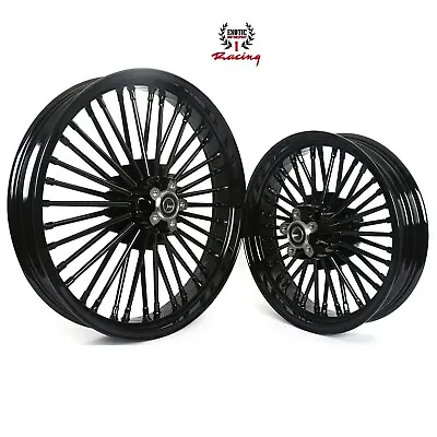  Front Rear Cast Wheels Double Disc Fat King Spoke Softail Dyna 21 & 16 Black • $598.49