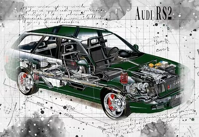 Line Tech Drawing   Audi RS2   Auto Car Classic Cutaway Art Poster Print • £8.99