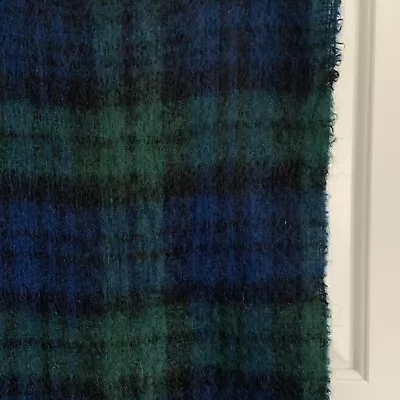 Wool Blue Green Plaid Dark Tartan Mohair Chunky Scarf  17.5x68in • $11.95