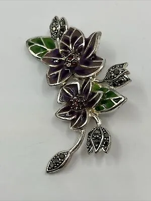 Vintage Monet Enamel & Rhinestone Purple Floral Bouquet Brooch Pin • $10