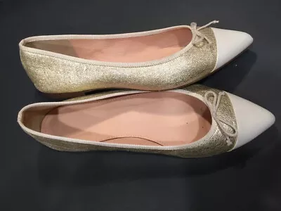 JCrew Gemma Sz 7 Cap Toe Flats Metallic Leather Ballet Shoes Gold EUC • $28