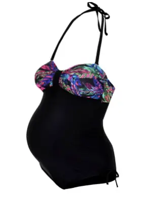 BNWT Ladies Black With Tropical Print Padded Cup Bandeau Maternity Swimsuit 12 • $18.66