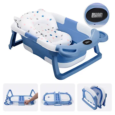 Foldable Portable Baby Bath Tub Toddler With Baby Cushion For 0-3 Years Blue • £29.99