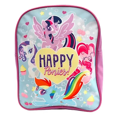 Licensed My Little Pony Girls Backpack 31cm Happy Ponies Canvas Bag Purple • £6.99