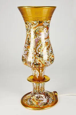 Vintage Spanish Table Lamp Amber Glass Hand Painted Enamel Gold Cire Royo Moser  • $248