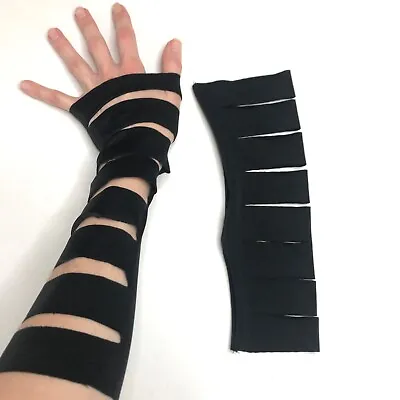 Ripped Gloves Black Arm Warmers Slit Hand Covers Mens Cosplay Costume Womens Psy • $26