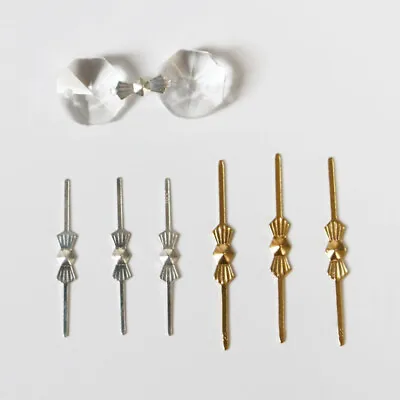 100pcs Bowtie Pins Connectors Crystal Prisms Chandelier Lamp Parts Metal Hooks • £3.89