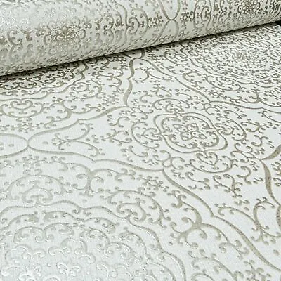 Oriental Damask Wallpaper Mandala Mosaic Cream Gold Metallic Glitter Feature  • £1.49